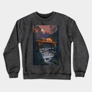 Vintage Travel Camper on Bridge Crewneck Sweatshirt